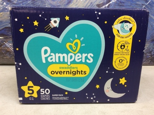 Pampers Swaddlers Overnights Baby Diapers, Size 5, 50 ct - New  - Lot 600