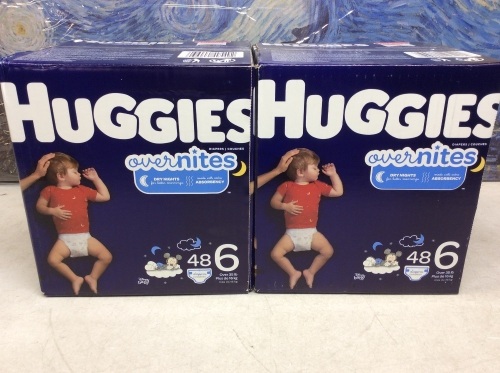 Lot of (2) Huggies Overnites Baby Diapers, Size 6, 48ct - New  - Lot 629