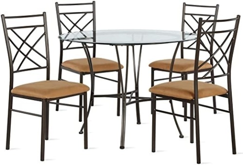 5-Piece Metal and Glass Top Dinette Set, Bronze, Dark Beige - E-Comm Return, Appears New  - Lot 647