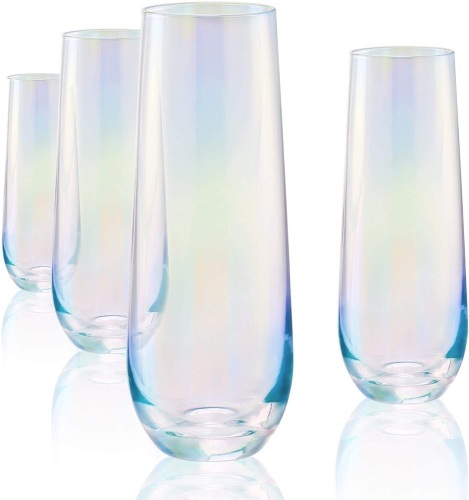 Circleware Radiance White Pearl Luster Stemless Champagne Flutes Glasses 10.5 oz, Set of 4 - Appear New  - Lot 815