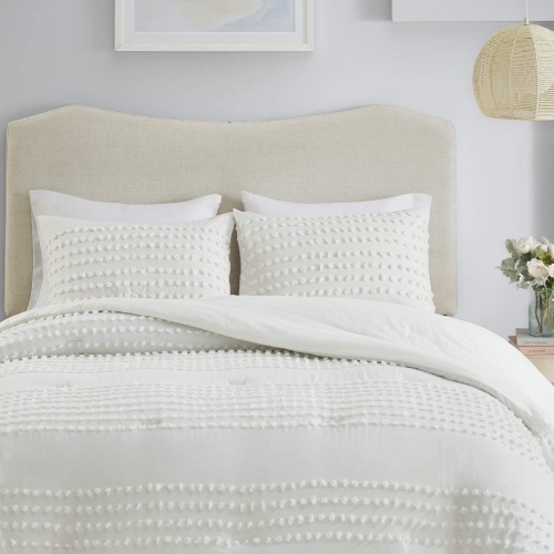 Comfort Spaces Phillips Comforter Reversible 100% Cotton Face Jacquard Tufted Chenille Dots Ultra-Soft Overfilled Down Alternative, Twin/Twin XL, Ivory - E-Comm Return  - Lot 829