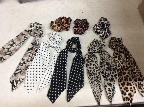 Case of (120) 8 Piece Scrunchies, Polka Dots & Animal Print - New - Lot 843