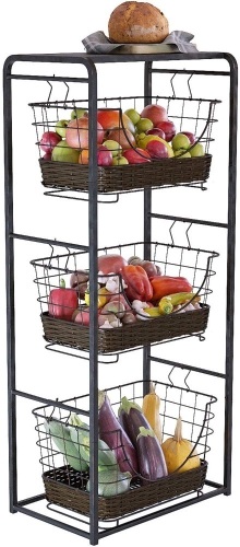Home Intuition 3-Tier Removable Wire Baskets Stand and Shelf, Antique Black - Appears New   - Lot 865