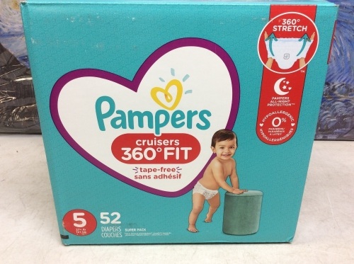 Pampers Cruisers 360 Fit Baby Diapers, Size 5, 52 ct - New - Lot 893