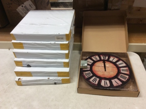 Lot of (7) 15" Roman Numeral Wall Clocks - Appear New - Lot 1014