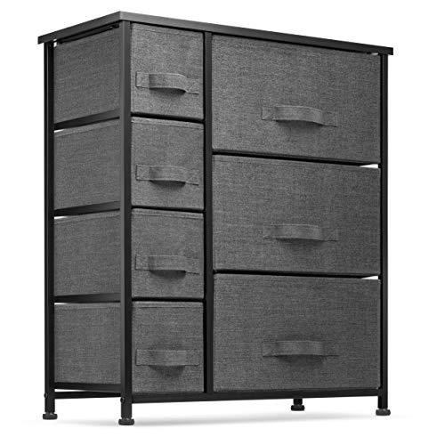 7 Drawers Furniture Storage Tower, Steel Frame, Wood Top, Easy Pull Fabric Bins Black/Charcoal - Appears New  - Lot 1085