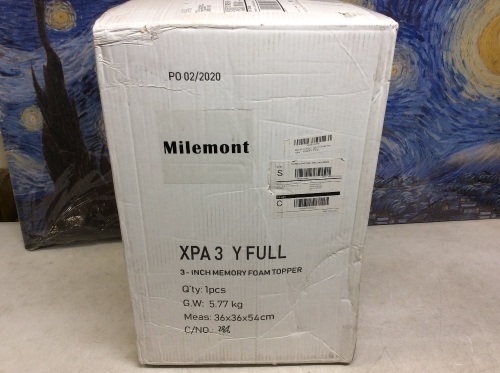 Milemont 3" Memory Foam Mattress Topper, Full - Appears New  - Lot 1144