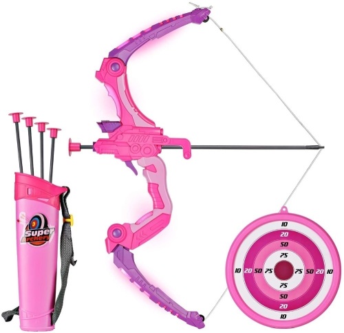SainSmart Jr. Kids Bow and Arrows, Light Up Archery Set for Kids Outdoor Hunting Game with 5 Durable Suction Cup Arrows, Pink - New/Unopened  - Lot 1145