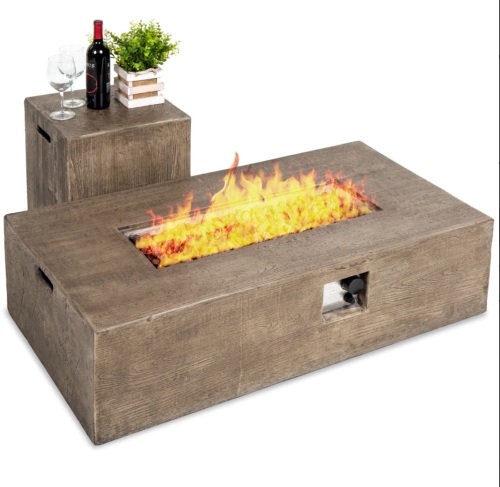 48x27in 50,000 BTU Propane Fire Pit Table w/ Side Table Tank Storage, Cover - Lot 44