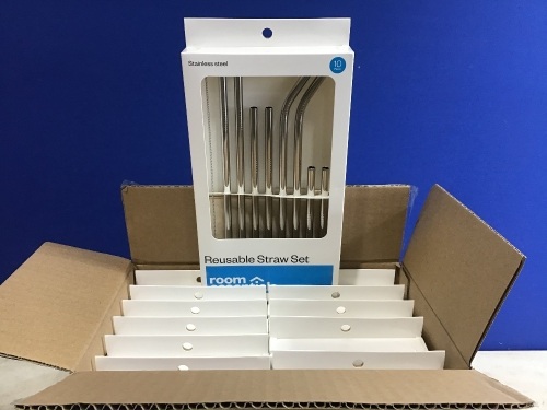 Case of (12) Room Essentials Stainless Steel Reusable Straw Set, 10 pcs   - Lot 1009