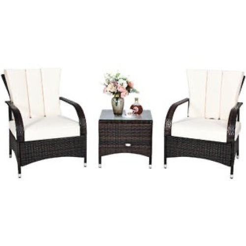 3 Piece Rattan Furniture Set w/White Cushion - Lot 146