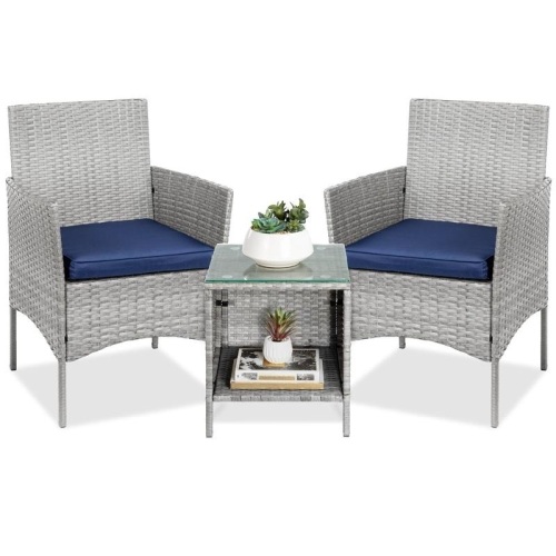3-Piece Outdoor Patio Wicker Bistro Set w/ Side Storage Table  - Lot 148