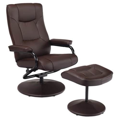 Recliner Chair Swivel PU Leather Lounge Accent Armchair w/ Ottoman  - Lot 166