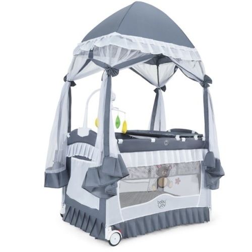 4 in 1 Portable Baby Playard Crib Bassinet Bed w/Changing Table Canopy Music Box  - Lot 321
