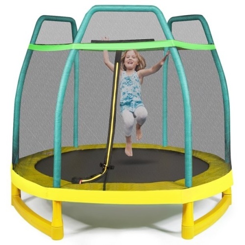 7FT Kids Trampoline w/ Spring Pad Safety Enclosure Net   - Lot 336