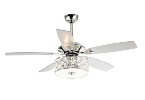 Huber 52 in. Indoor Chrome Downrod Mount Crystal Chandelier Ceiling Fan With Light and Remote Control - Lot 474