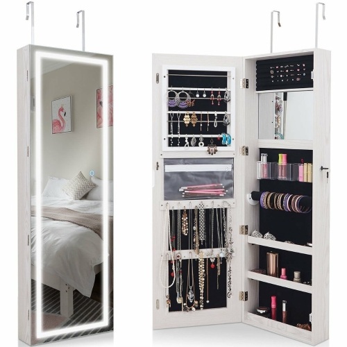 Door Wall Mount Touch Screen Mirrored Jewelry Cabinet  - Lot 581