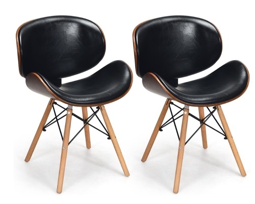 Set of 2 Bentwood Mid-Century Dining Accent Chair Curved Back PU Leather  - Lot 588