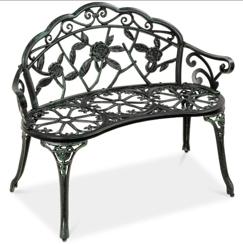 Steel Garden Bench Outdoor Patio Furniture w/ Floral Rose Accent - 39in  - Lot 597