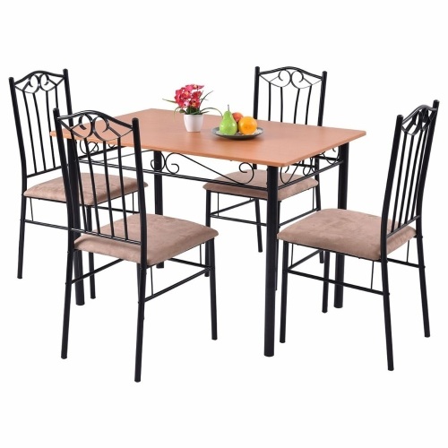 5 Pcs Dining Set Wooden Table And 4 Cushioned Chairs  - Lot 604