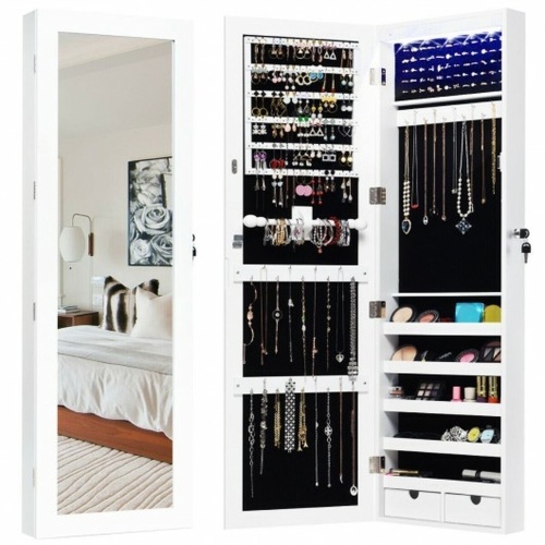 Door Mounted Lockable Mirrored Jewelry Cabinet With Led Lights  - Lot 611