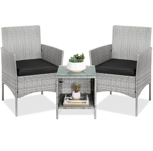 3-Piece Outdoor Patio Wicker Bistro Set w/ Side Storage Table  - Lot 681