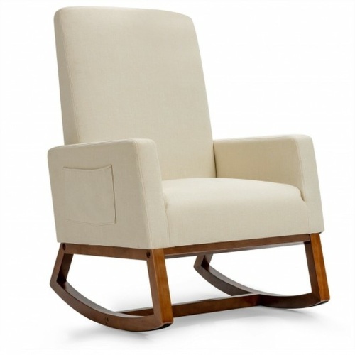 Rocking High Back Upholstered Lounge Armchair With Side Pocket  - Lot 698