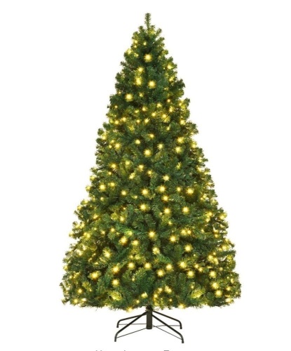 7.5 ft. Pre-Lit Hinged PVC Artificial Christmas Tree with 400-LED Lights and Stand - Lot 906