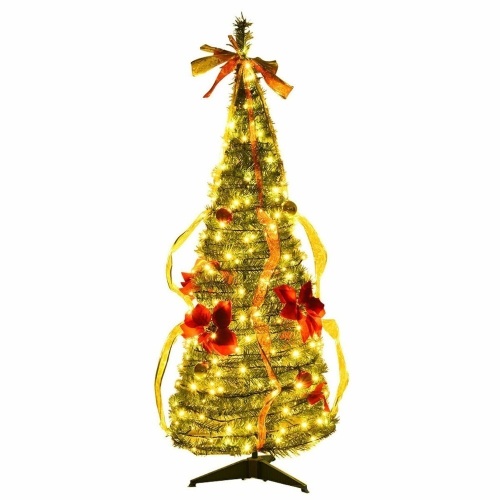 4 Ft Pre-Lit Spruce Christmas Tree With Bows And Ribbon  - Lot 707
