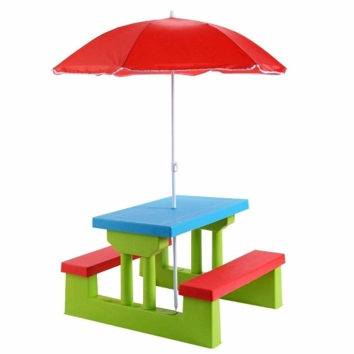 Kids Picnic Folding Table And Bench With Umbrella   - Lot 737