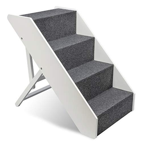 Arf Pets Wood Dog Stairs, 4 Levels Height Adjustment Wide Pet Steps, Foldable, White  - Lot 212