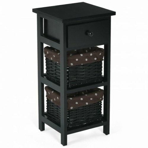 Wooden Modern Nightstand With 2 Wicker Rattan Drawers  - Lot 373