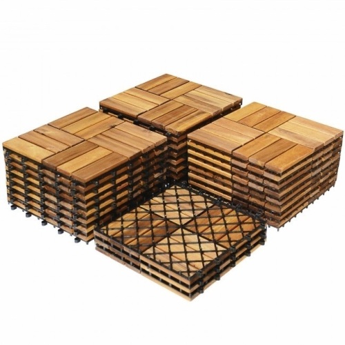 Acacia Wood Interlocking Patio Deck Tiles  - Lot 458