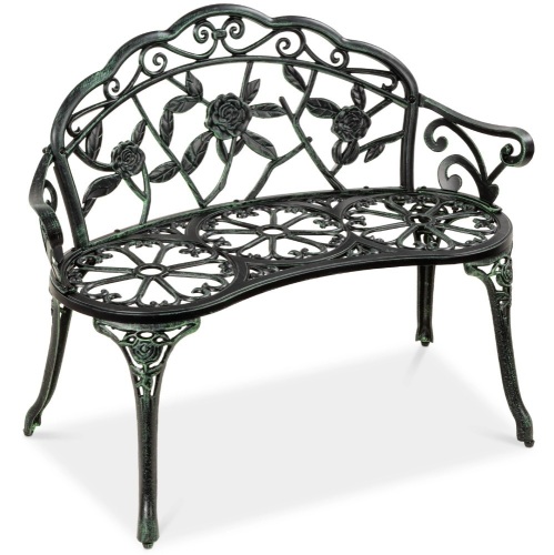Steel Garden Bench Outdoor Patio Furniture w/ Floral Rose Accent - 39in  - Lot 797