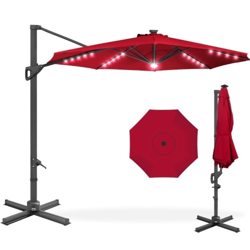360-Degree Solar LED Cantilever Offset Patio Umbrella w/ Tilt - 10ft  - Lot 278