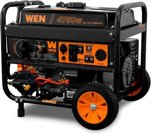 WEN DF475T Dual Fuel 120V/240V Portable Generator with Electric Start Transfer Switch Ready, 4750-Watt, CARB Compliant   - Lot 16