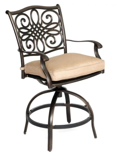 Set of 2 Outdoor High-Seating Swivel Chairs with Alumicast Back Accents - Lot 710
