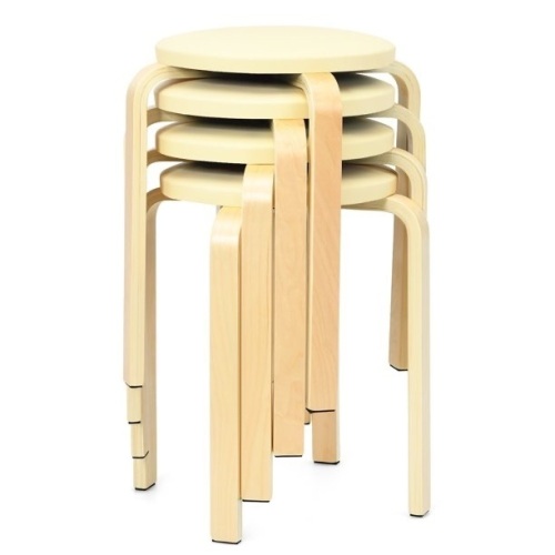 Set of 4 Bentwood Round Stackable Dining Stools w/Padded Seat Beige\Black  - Lot 703