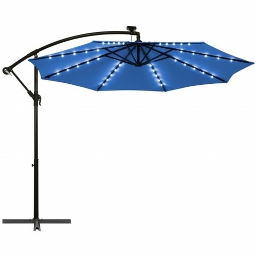 10 Ft Patio Solar LED Offset Umbrella 40 Lights Crank Cross Base  - Lot 967
