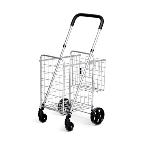 Folding Shopping Cart Basket Rolling Utility Trolley With Adjustable Handle - Lot 383