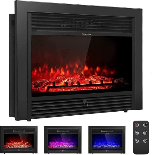 28.5" Electric Fireplace Insert Recessed Mounted with 3 Color Flames Adjustable, 750/1500W - Lot 393