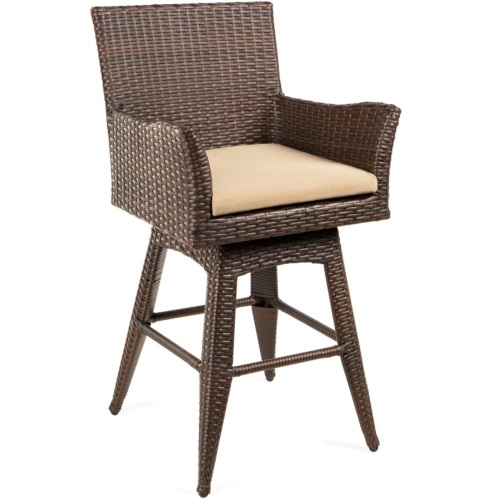 All-Weather Wicker Counter-Height Swivel Bar Stool w/ Cushion  - Lot 407