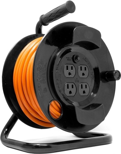 WEN PC5043R 50 ft. 14-Gauge Heavy-Duty SJTW Outdoor 14/3 Extension Cord Reel with NEMA 5-15R Light-Up Power Outlet  - Lot 417