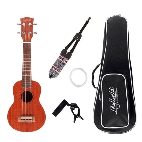 Monoprice Idyllwild Sapele Soprano Ukulele With Gig Bag, Tuner, Strap and Extra Strings - Lot 708