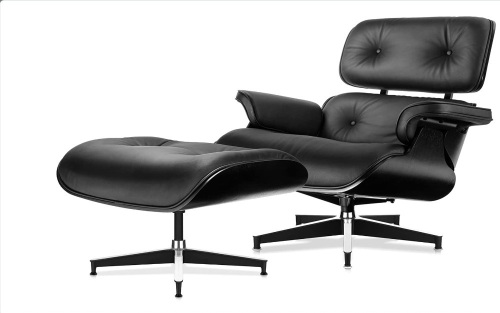 Mid Century Lounge Chair and Ottoman Modern Chair Classic Design Top Grain Black Leather Palisander Wood - Lot 51