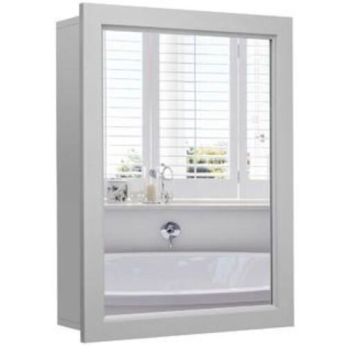 Mirrored Medicine Cabinet Wall-Mounted Bathroom Storage Organizer w/Shelf Grey - Lot 452
