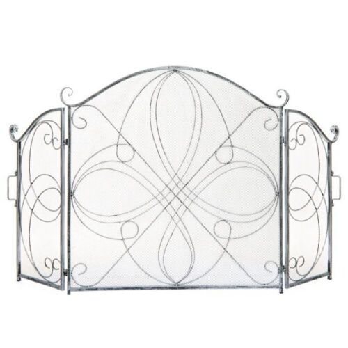 3-Panel Wrought Iron Metal Fireplace Screen Cover w/ Scroll Design - 55x33in - Lot 780