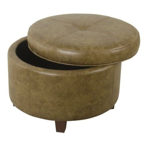 HomePop Large Leatherette Storage Ottoman - Distressed Brown Faux Leather - Lot 282