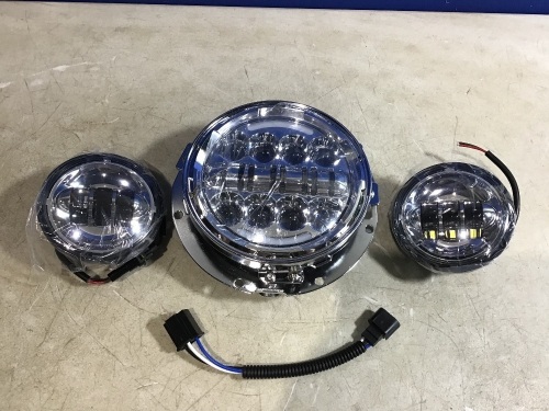 7" Chrome LED Headlight & Passing Lights for Honda Shadow  - Lot 894