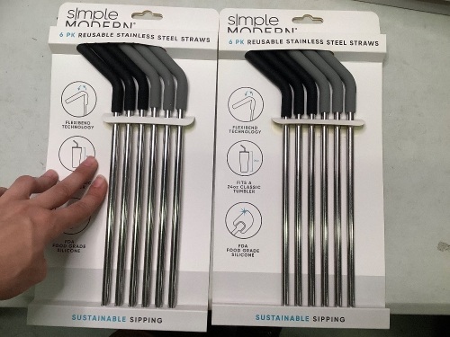 Lot of (2) 6 Pack Reusable Stainless Steel Straws, New - Lot 387